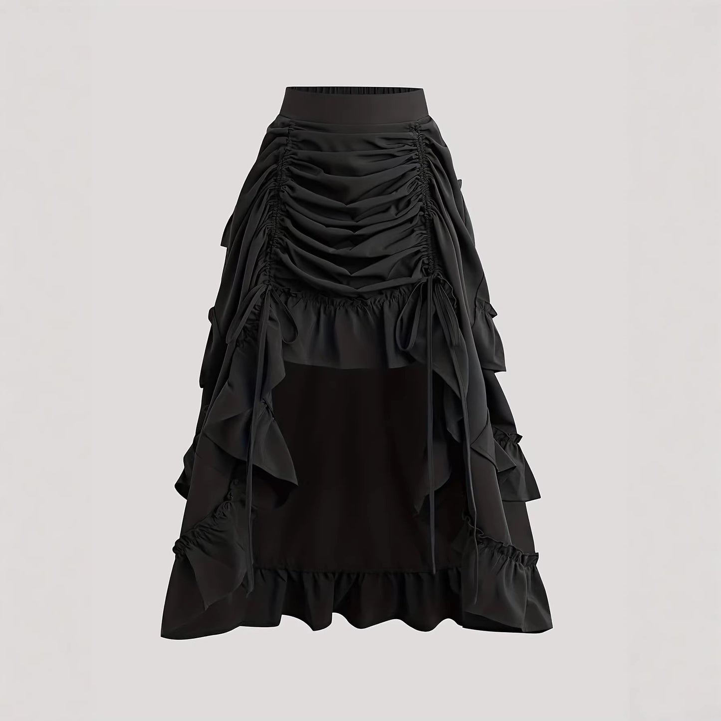 Fashionable Solid-Color Half Skirt With Ruffled Hem And Mid-Rise Design