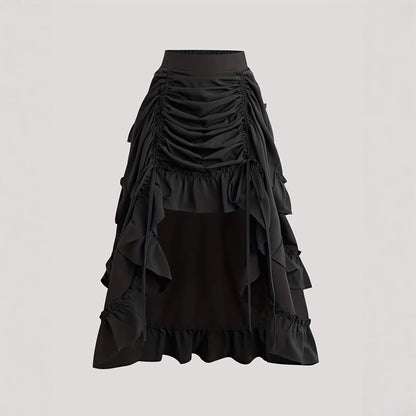 Fashionable Solid-Color Half Skirt With Ruffled Hem And Mid-Rise Design