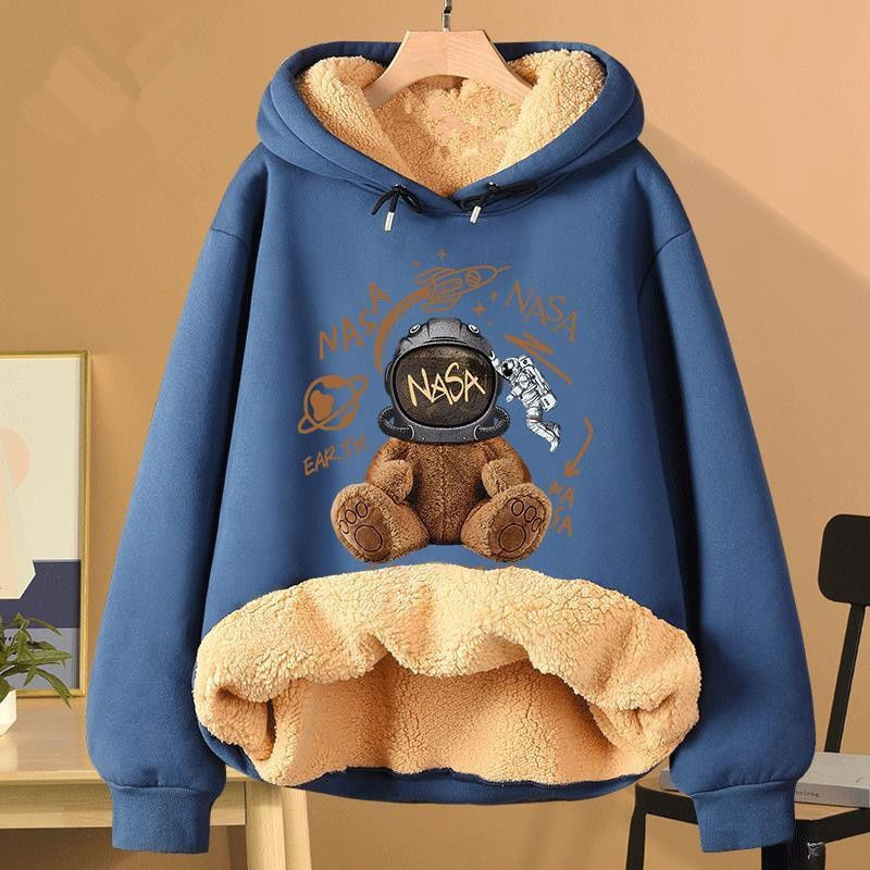 Extra Thick Lambswool Hooded Sweatshirt For Women Fleece Lined And Loose Fitting