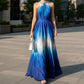 Ombre Halter Backless Maxi Dress-Elegant Blue Gradient Evening Gown