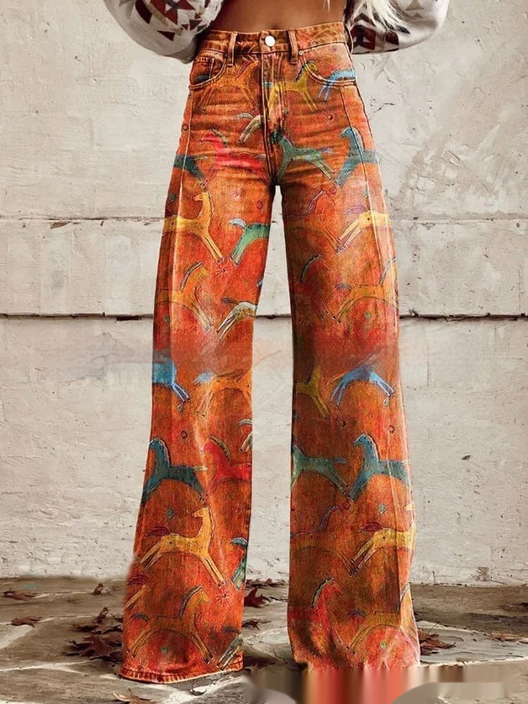 Flared Jeans Loose-fit Denim Pants With A Retro Print