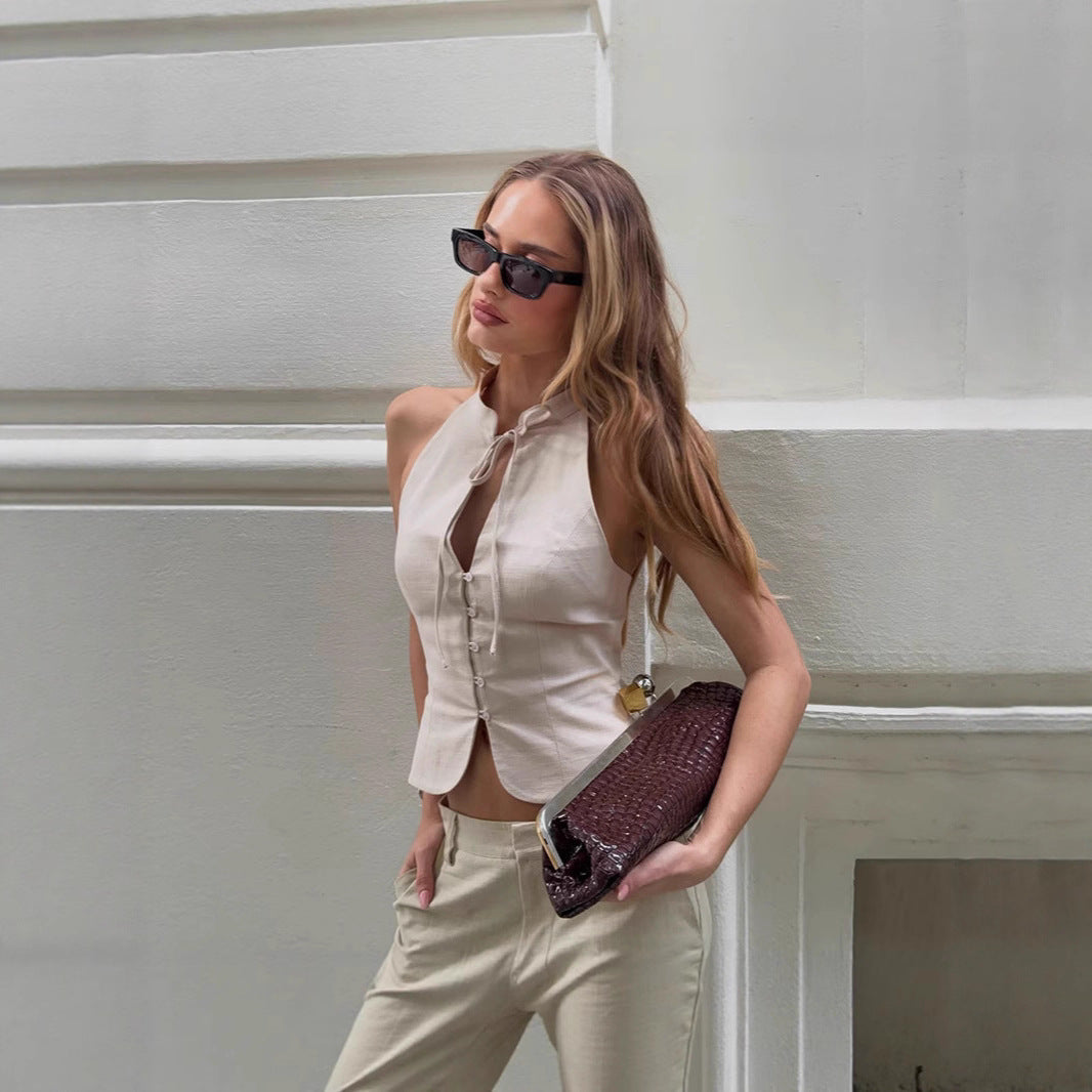 Women's Retro Slim-fit Backless Cropped Top