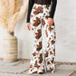 Womens Denim Floral Brown High-Waisted Flared Pants