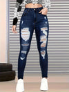 New High Waisted, Hip Lifted, Tight Fitting Women's Jeans With A Ripped Nine Quarter Cut, Suitable For Minimalist Fashion In Summer