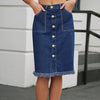 Womens Solid-Color Raw-Hem Elegant Stylish Stretch Denim Skirt