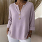 Womens Loose-fit Waffle-knit Long-sleeve V-neck Top