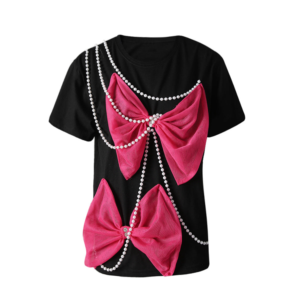 Women's Loose Pullover Top With Pearl Chain