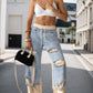 New Fashionable Women's Street Style Stitching Pants, Trendy Ins-worthy Beggar Style Ripped Jeans, Suitable For All Seasons