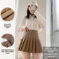 Womens Solid-Color Korean-Style High-Waisted Pleated Skirt