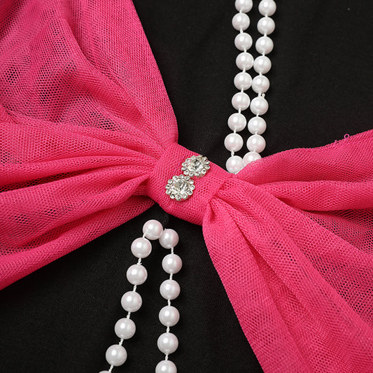 Women's Loose Pullover Top With Pearl Chain