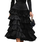 Stylish And Elegant Solid-color Casual Black Multi-layered Tiered Skirt