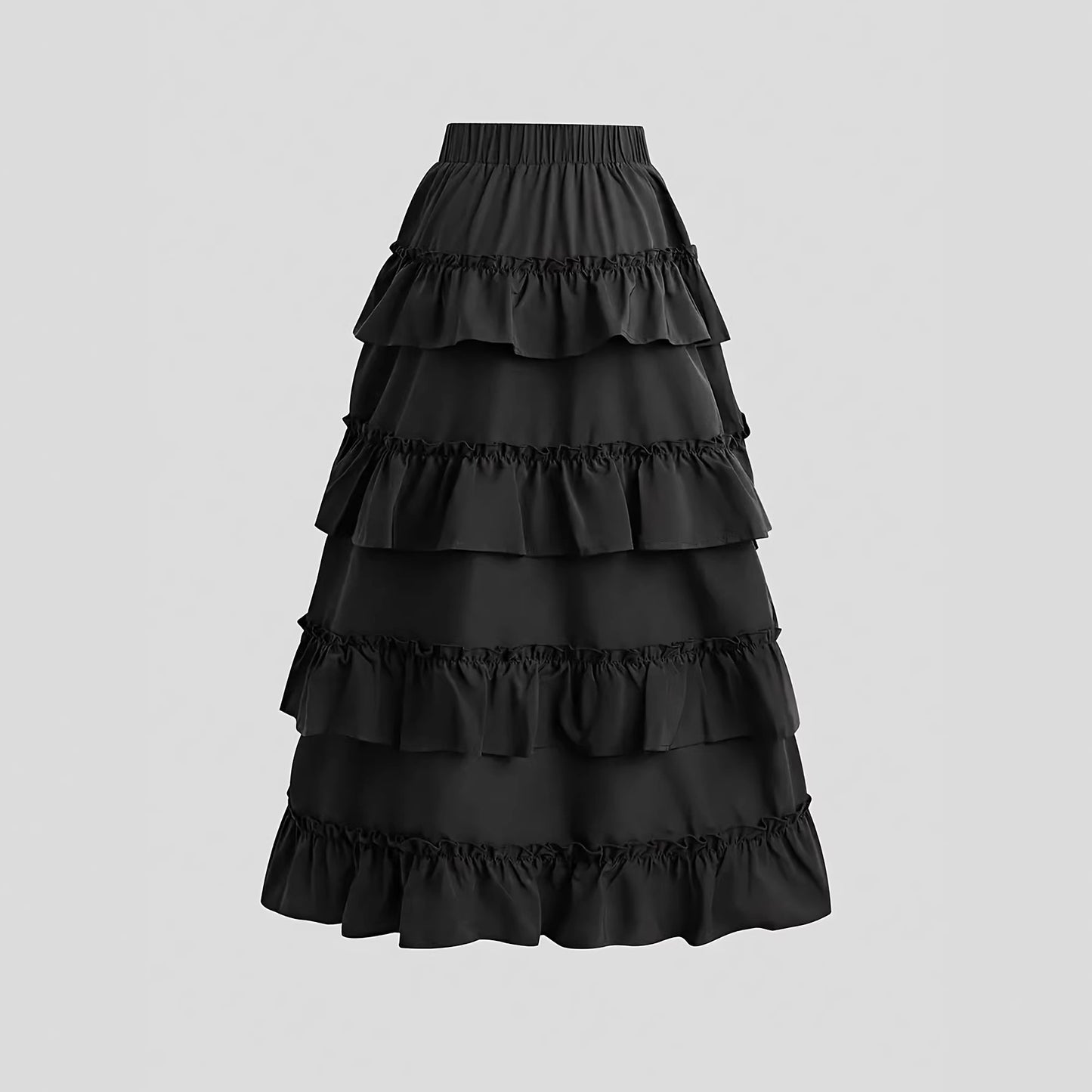 Fashionable Solid-Color Half Skirt With Ruffled Hem And Mid-Rise Design