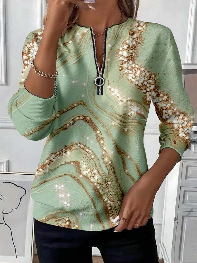 Womens Stylish Patchwork Striped Half-Zip Hoodie