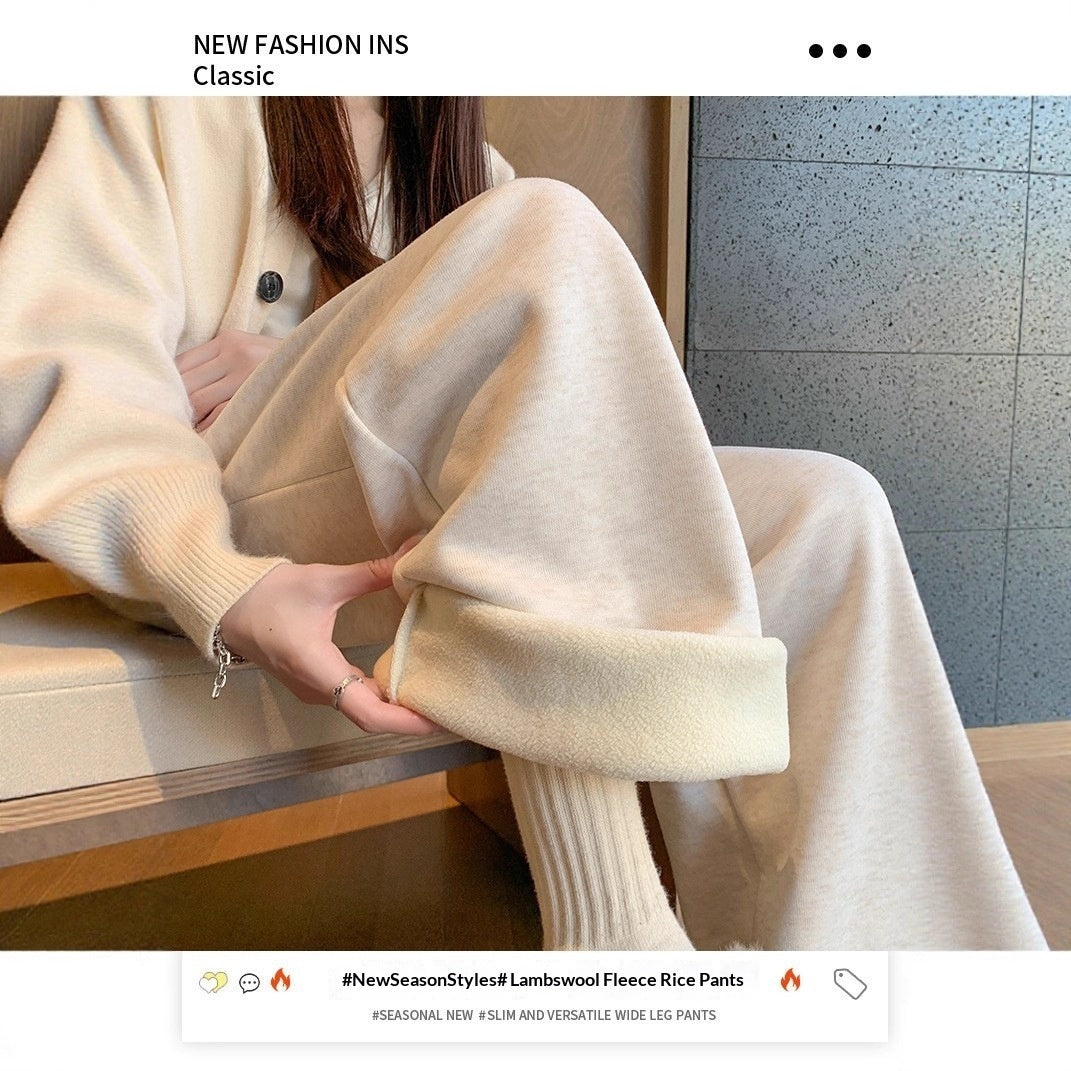 Straight-leg Lambswool Sticky Rice Pants For Fall And Winter