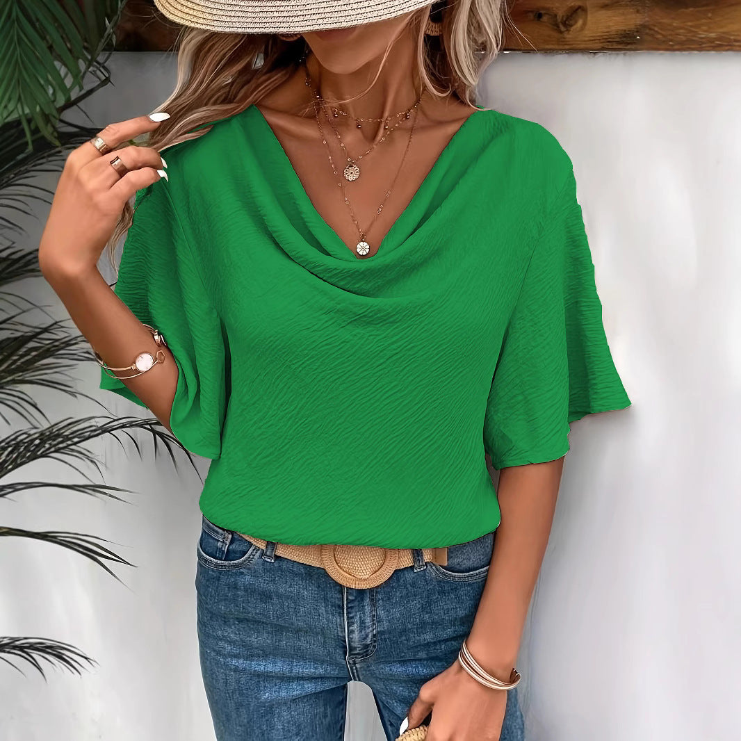 Women's Solid Color Casual Fashion Short Sleeved Shirt