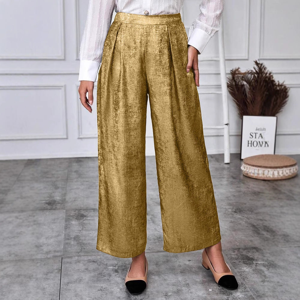 Womens Solid-Color High-Waisted Wide-Leg Pants From Europe And The US