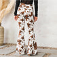Womens Denim Floral Brown High-Waisted Flared Pants