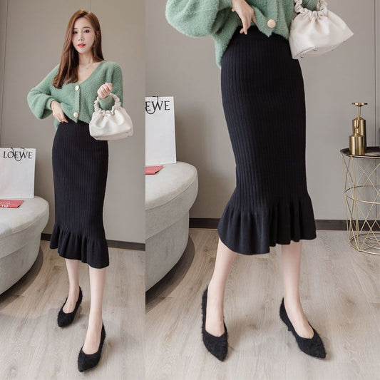Knitted Skirt With Ruffled Hem High Waist And A Fitted Mermaid Silhouette