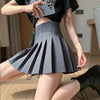 Womens Solid-Color Korean-Style High-Waisted Pleated Skirt
