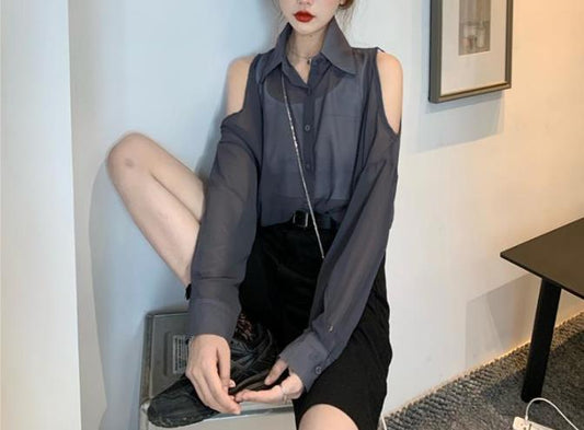 Womens Solid-Color Sun-Protective Off-Shoulder Shirt