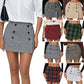 Womens Plaid Bodycon Mini Sheath Skirt