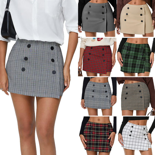 Womens Plaid Bodycon Mini Sheath Skirt