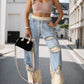 New Fashionable Women's Street Style Stitching Pants, Trendy Ins-worthy Beggar Style Ripped Jeans, Suitable For All Seasons