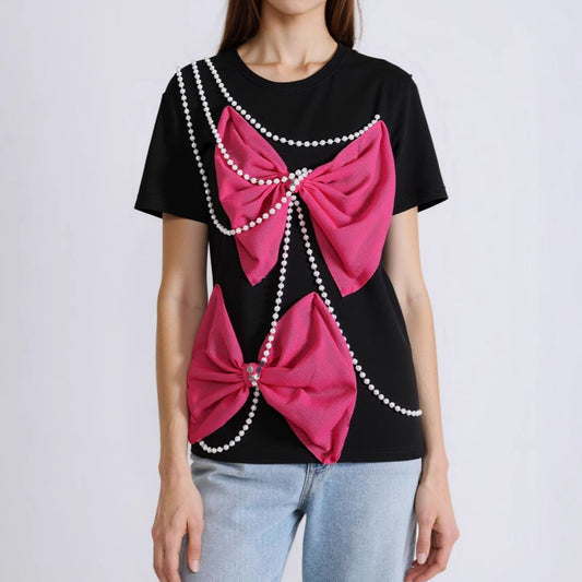 Women's Loose Pullover Top With Pearl Chain