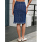 Womens Solid-Color Raw-Hem Elegant Stylish Stretch Denim Skirt