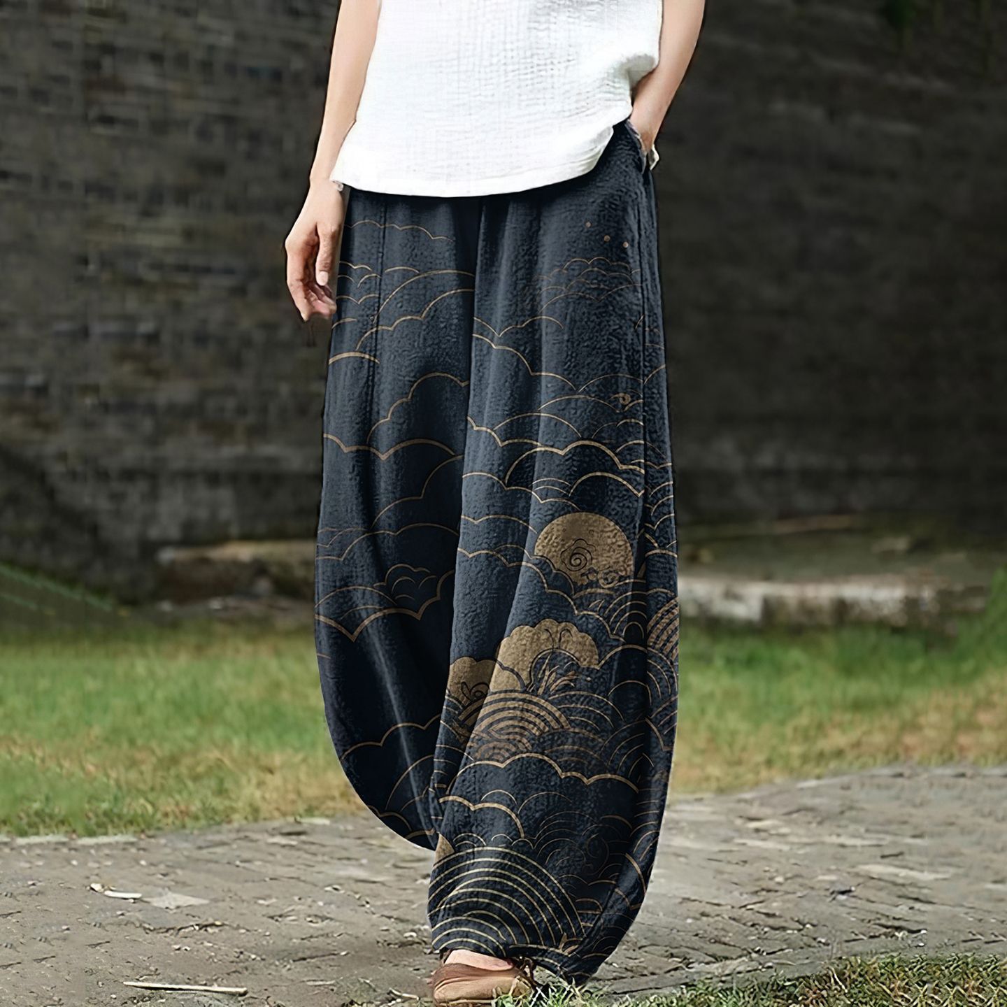 Womens Casual Loose-fitting Printed Pants