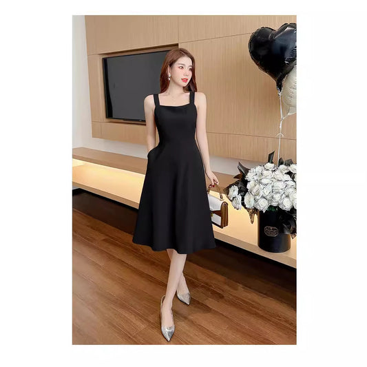 Black Suspender Big Swing Skirt A Strap Skirt Spring Dress