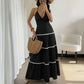 Womens Sleeveless V-Neck Halter Maxi Dress