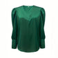 Womens Solid-Color V-Neck Silk Satin Long-Sleeve Shirt