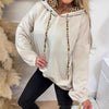 Solid-color Side-panel Leopard-print Patchwork Hooded Long-sleeve Sweatshirt