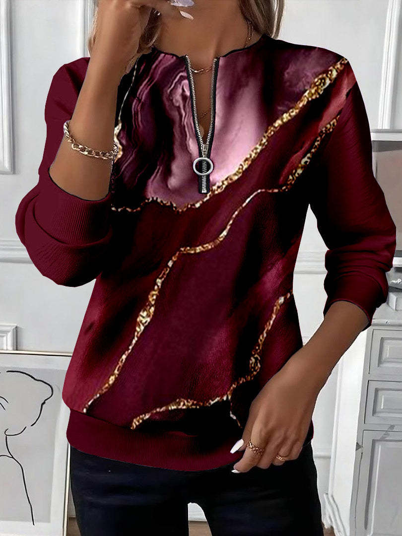 Womens Stylish Patchwork Striped Half-Zip Hoodie