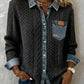 Stylish, Versatile Knitted Patchwork Denim Shirt For Women