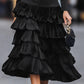 Stylish And Elegant Solid-color Casual Black Multi-layered Tiered Skirt