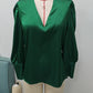 Womens Solid-Color V-Neck Silk Satin Long-Sleeve Shirt