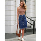 Womens Solid-Color Raw-Hem Elegant Stylish Stretch Denim Skirt