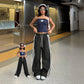 Womens American-style Streetwear Striped Woven Tape Track Pants