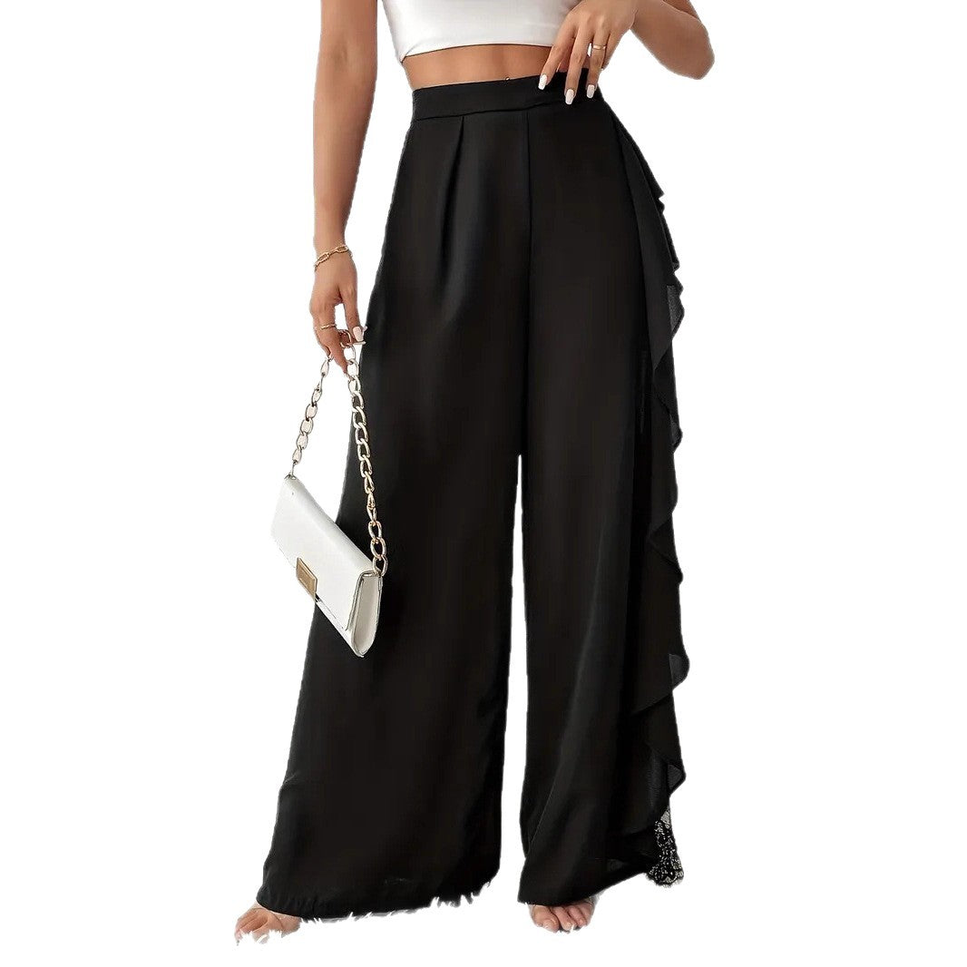 Womens High-Waisted Asymmetrical Lace Fashionable Loose Pants