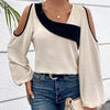 Women's Cold Shoulder Color Block Long Sleeve Tee Shirt Casual Going Out Top