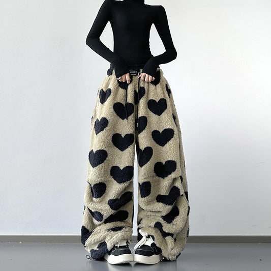 Womens Retro American-Style Leopard-Print Wide-Leg Pants