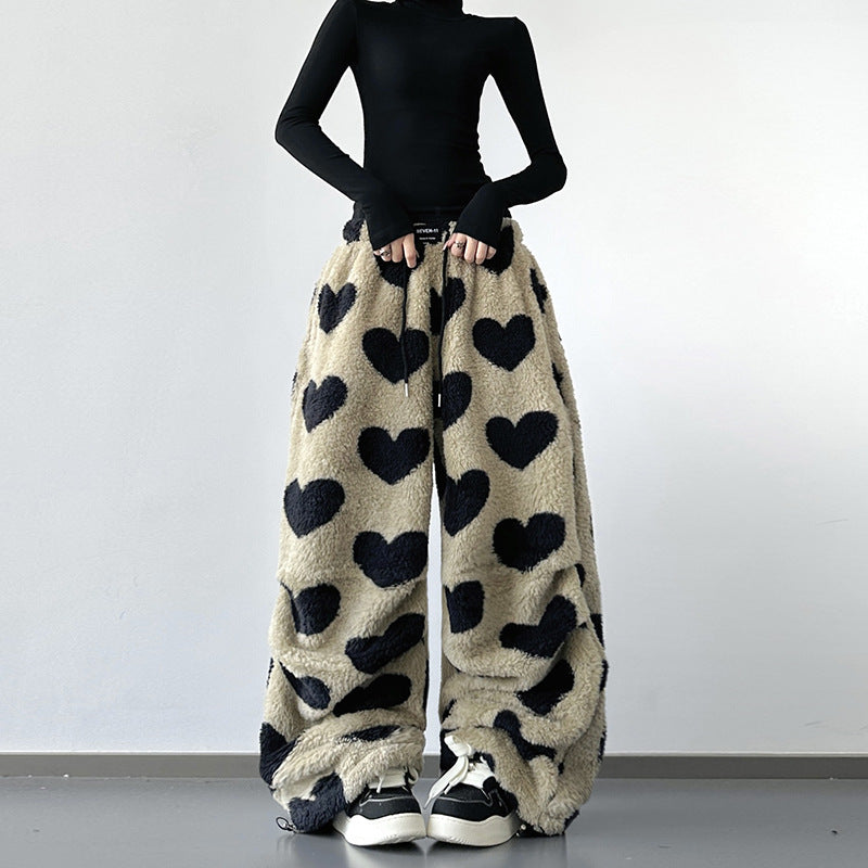 Womens Retro American-Style Leopard-Print Wide-Leg Pants
