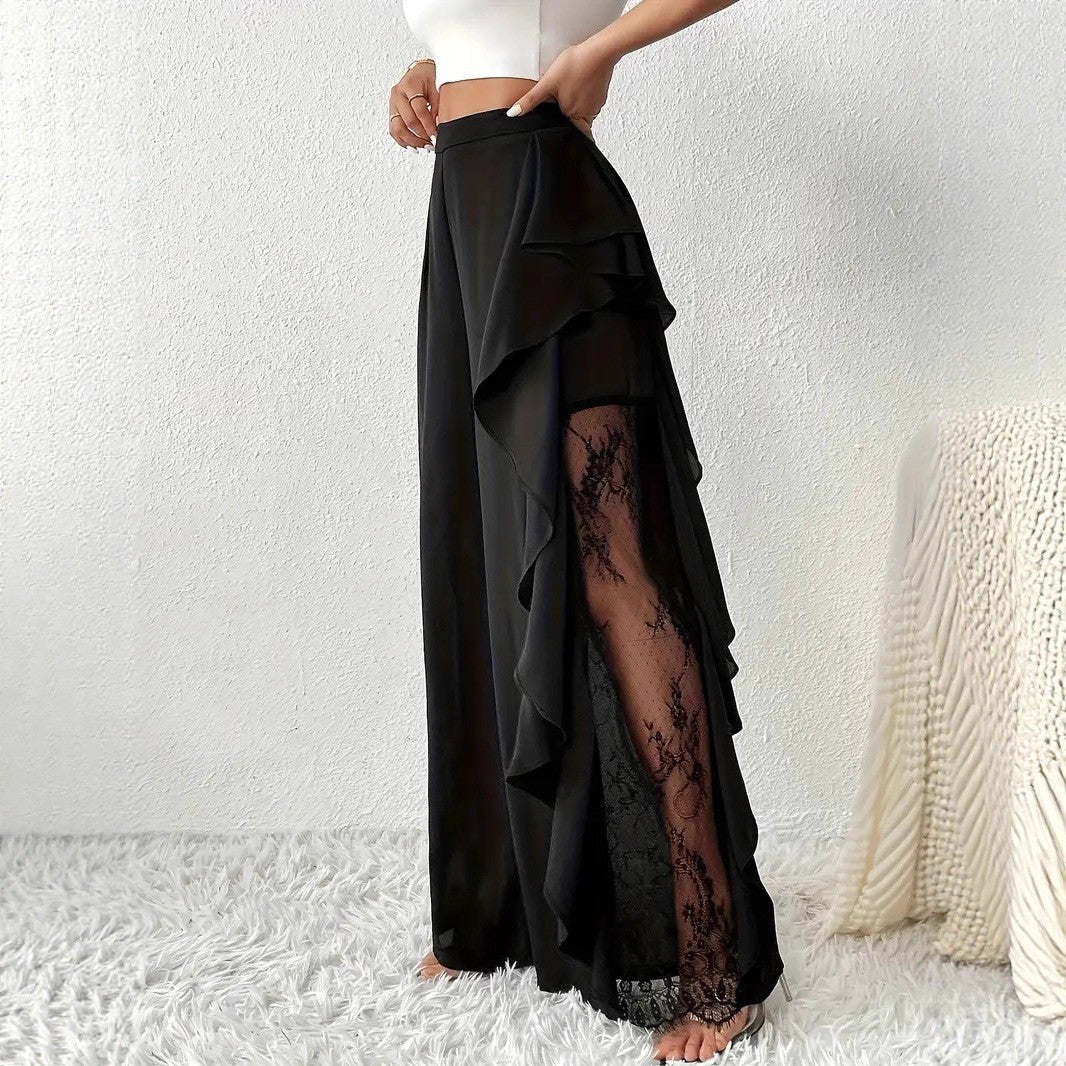 Womens High-Waisted Asymmetrical Lace Fashionable Loose Pants