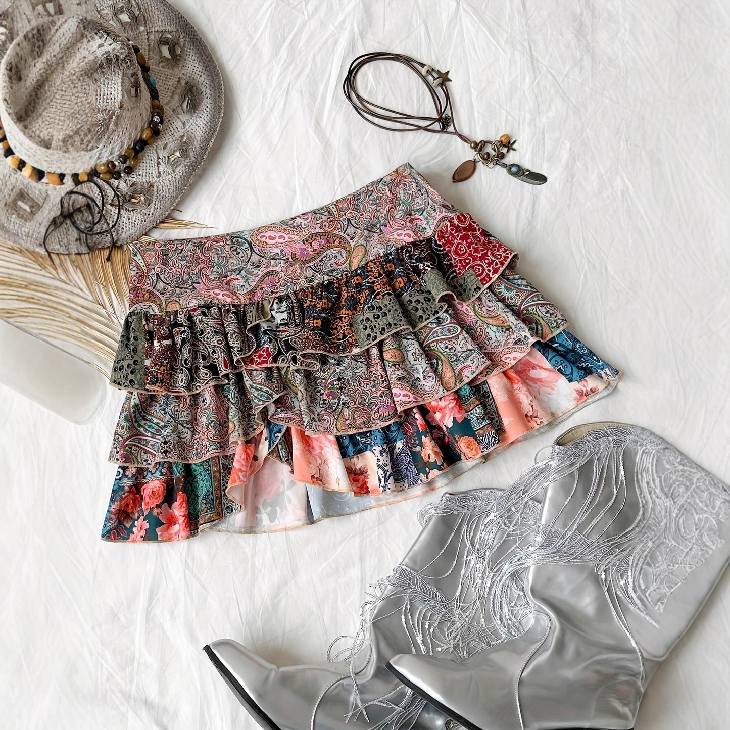 New Stylish Bohemian Party Skirt With A Retro Color-block Design