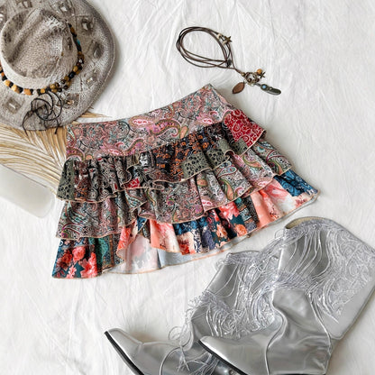 New Stylish Bohemian Party Skirt With A Retro Color-block Design
