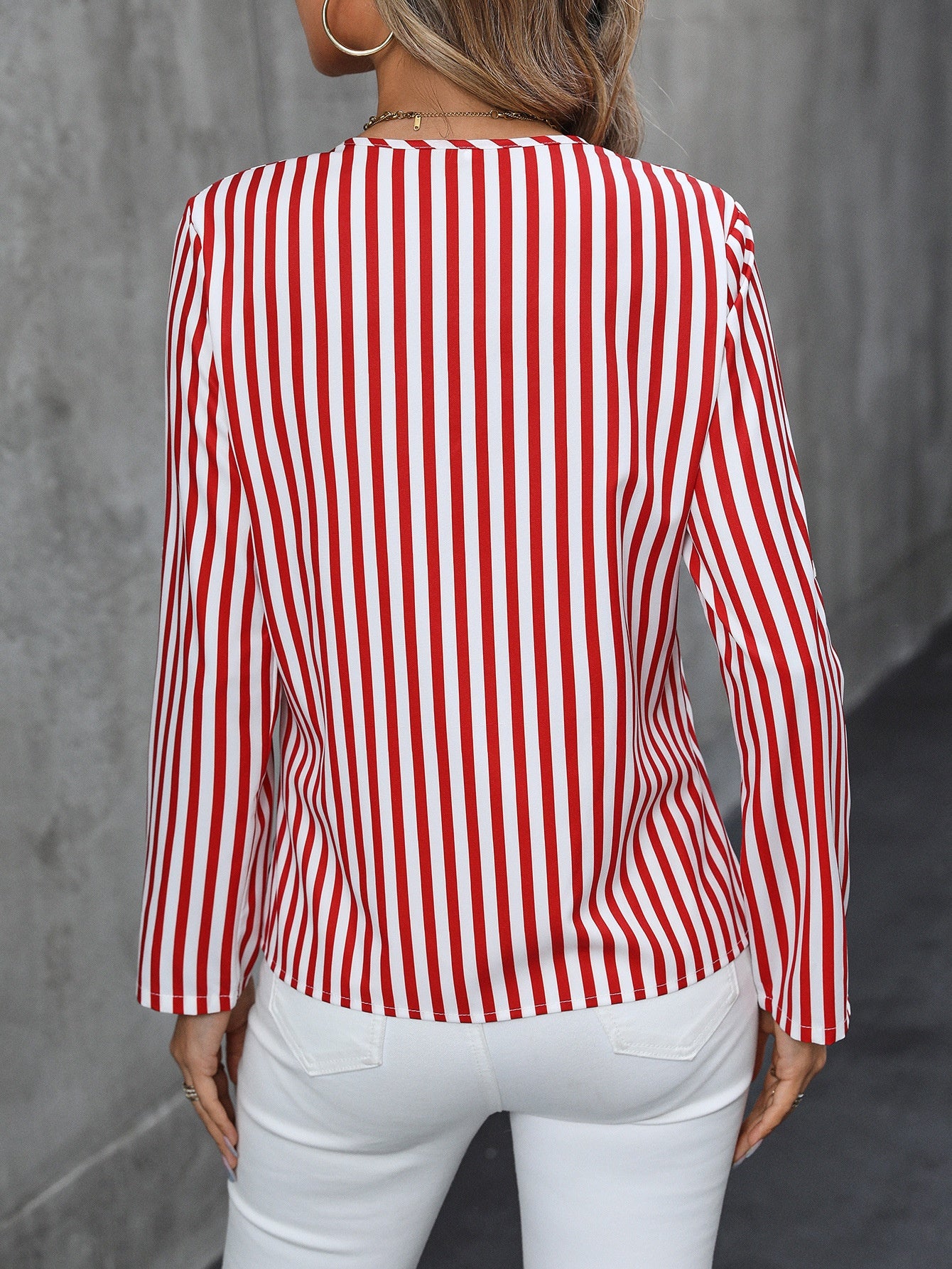 Striped Print VNeck ButtonUp Shirt