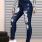 New High Waisted, Hip Lifted, Tight Fitting Women's Jeans With A Ripped Nine Quarter Cut, Suitable For Minimalist Fashion In Summer