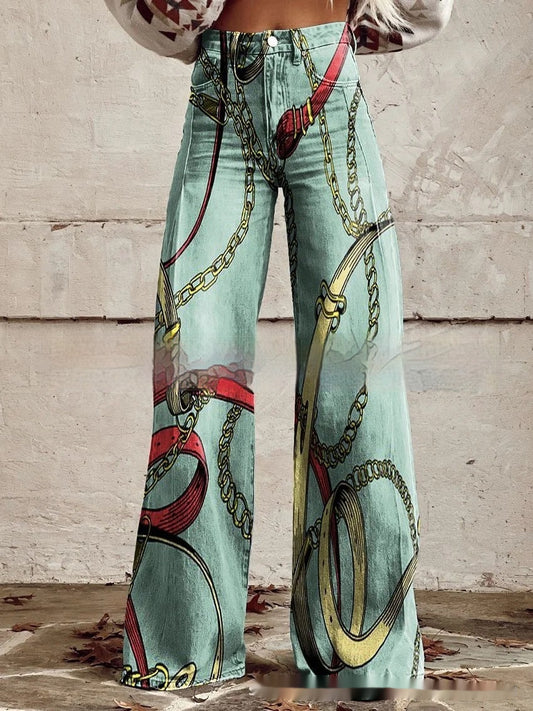 Flared Jeans Loose-fit Denim Pants With A Retro Print